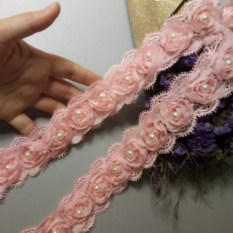 2 ярда растворимая розовая искусственная шифоновая вышитая кружевная отделка