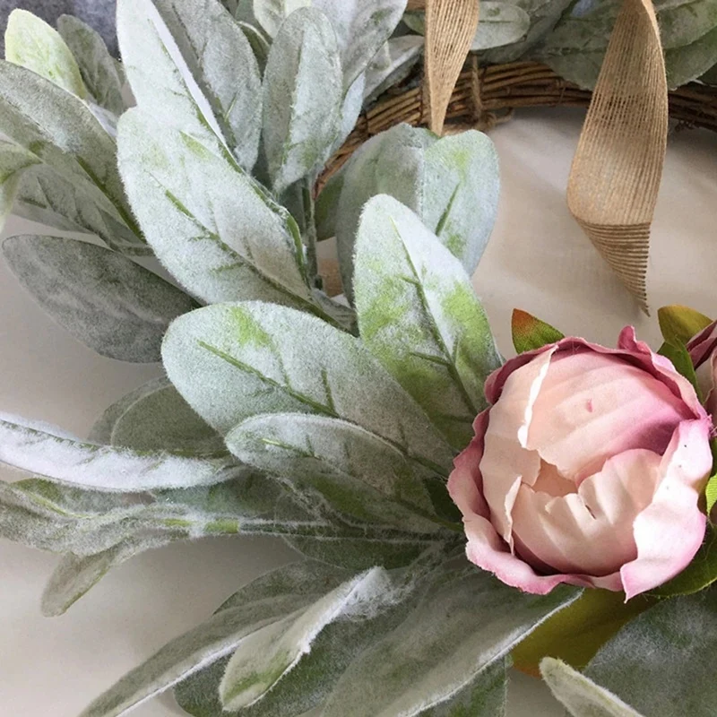 

18 Inch Artificial Peony Wreath Plant Wreaths for Front Door Home Decor for Window Wall Party Wedding