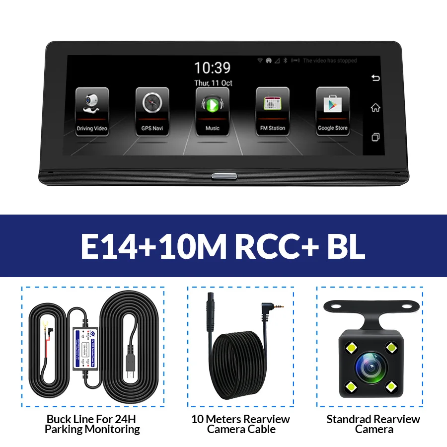 E-ACE видеорегистраторы 4G Android 5,1 Камара 8,0 дюймов gps навигация Wifi FHD 1080P видео регистратор ADAS Bluetooth Авто видеорегистратор - Название цвета: E14-10M RCC-BL