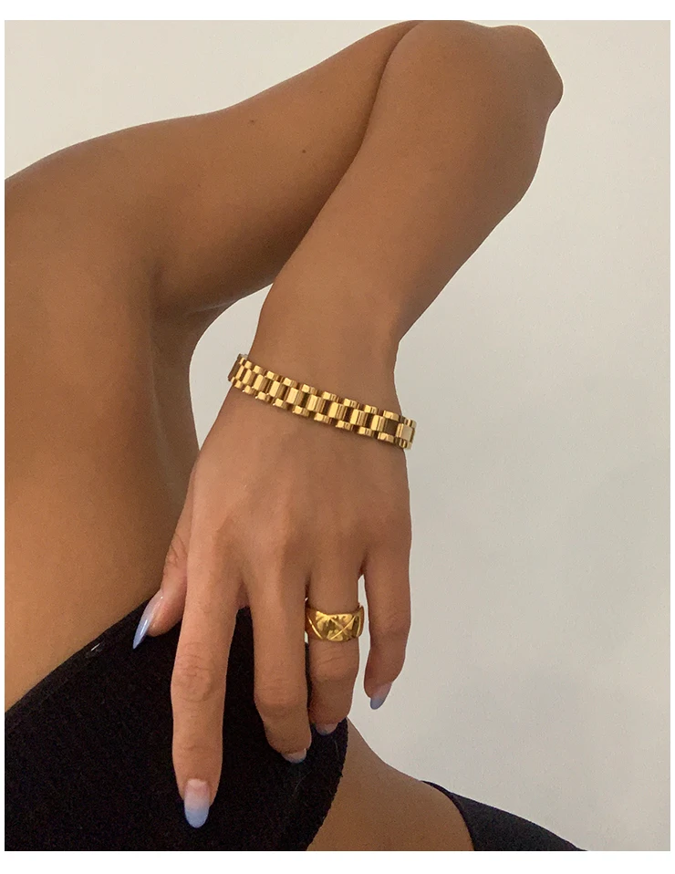 טיטניום עם 18 K זהב פייב שעון רצועת הצהרת צמיד נשים נירוסטה תכשיטי שיק שמלת יפן דרום קוריאה אופנה