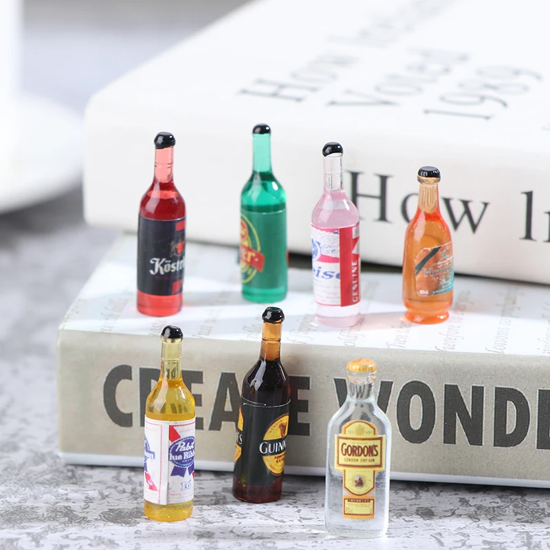 

10Pcs/set 1/12 Dollhouse Miniature Resin Bottle Simulation Wine Bottle Model Pretend Toy Doll House Decoration Accessories