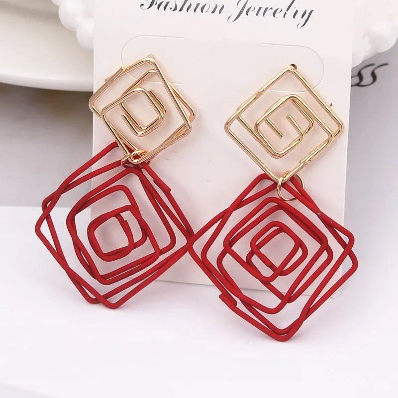 Лидер продаж серьги-подвески в форме ромба красного и желтого цвета квадратные