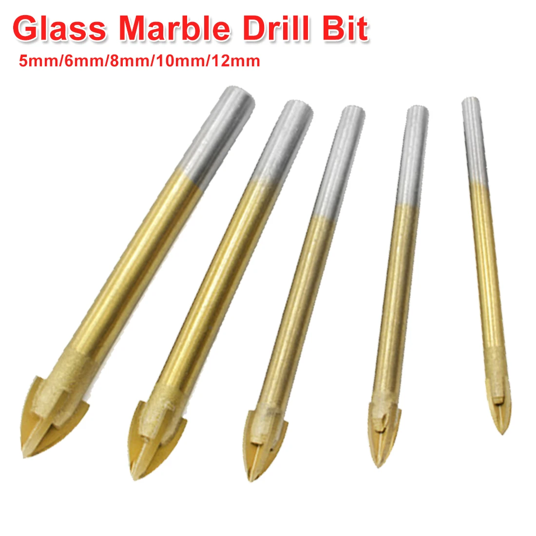 

Drill Bits Titanium Coated Glass with Hex Shank for Ceramic Tile Marble Mirror 4 Cutting Edges Cross Spear Head Drill