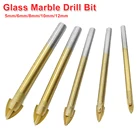 Сверла с титановым покрытием и шестигранным хвостовиком для керамической плитки, мрамора, зеркала, 4 режущих кромки, сверло с перекрестной головкой