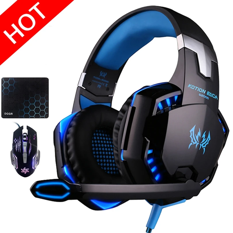 KOTION EACH G2000 G9000 игровые лучшие наушники с глубокими басами, стереогарнитура для ПК, для компьютерных игр, наушники с микрофоном, светодиодный свет
