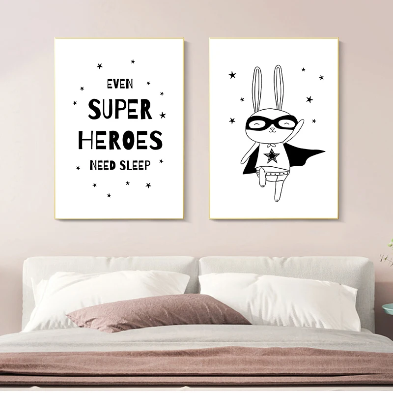 

Kids Bedroom Decoration Picture Cartoon Rabbit Superheroes Canvas Painting Nordic Posters and Prints Wall Art for Baby Nursery