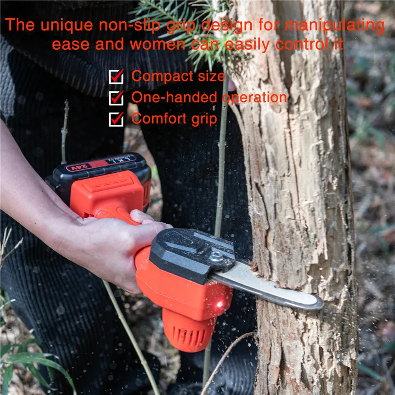 

24v Pruning Mini Electric Chainsaw For Woodworking Garden Logging Tools With Batterys Brushless Chain Saws Wood Cutters