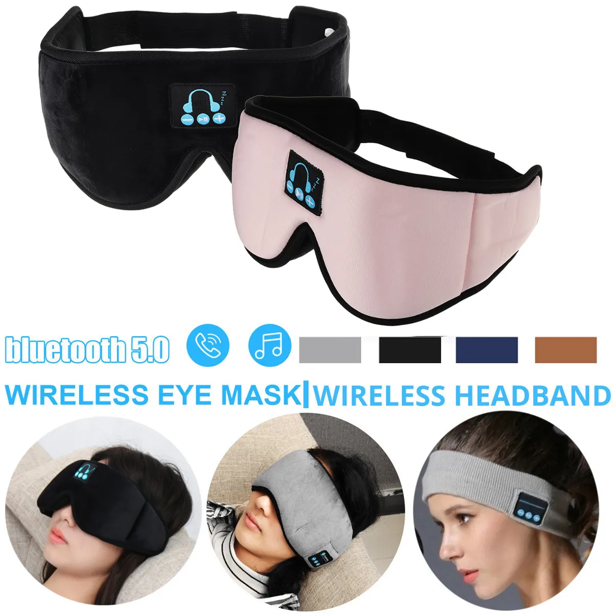 

Sleep Headphone Bluetooth Sleep Mask Wireless Sleep Eye Mask Earphone Travel Eye Shades with Built-in Speakers Mic Handsfree mic