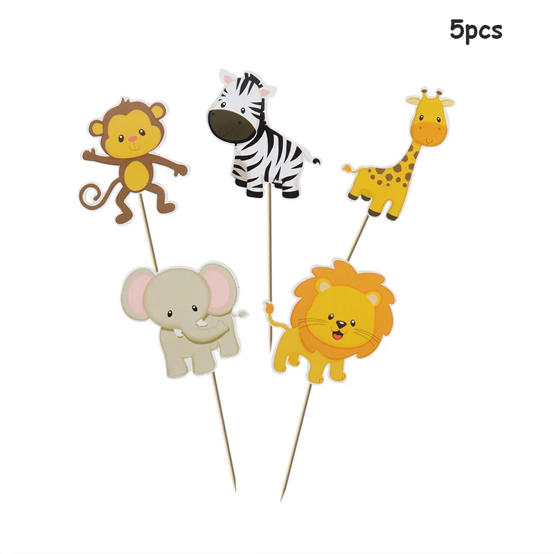 5pcs cake topper Сафари мультфильм животное, кекс обертка для капкейков Декор Лев обезьяна животные джунгли вечерние украшения день рождения принадлежности для украшения торта - Цвет: 5pcs cake topper
