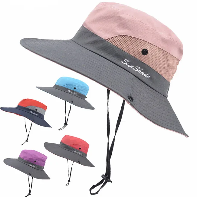 Sombrero de pesca con protección UV UPF 50 +, sombrero para el sol, Cubo de verano, de ala ancha grande, Bob, para senderismo, al aire libre, con correa de cadena