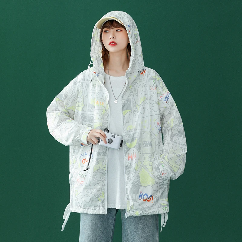 

Women Jacket Summer Sun Protection Clothing Women's Coat Casual Loose Bomber Jacket Hooded Jackets For Women 2021 New Korean
