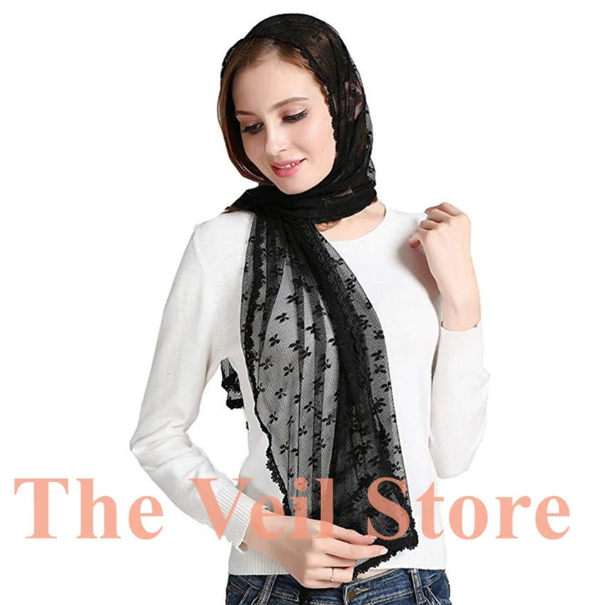 Женская прямоугольная Вуаль-мантилия черно-белая мягкая кружевная вуаль для