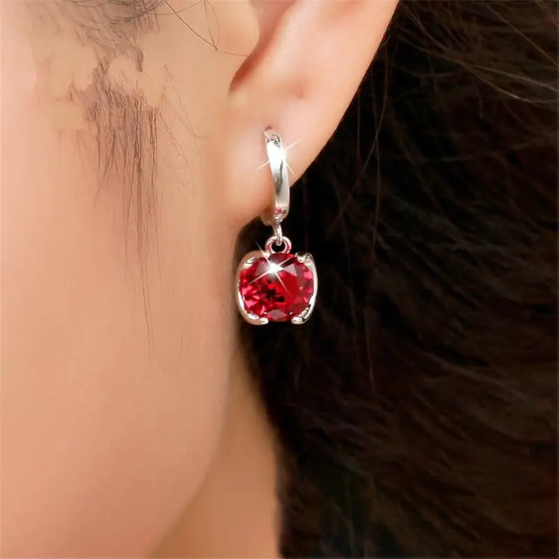 

S925 sterling Silver Color Earring Elegant Ruby Drop Earrings for Wedding Bohemian sapphire topaz perola Jewelry Party