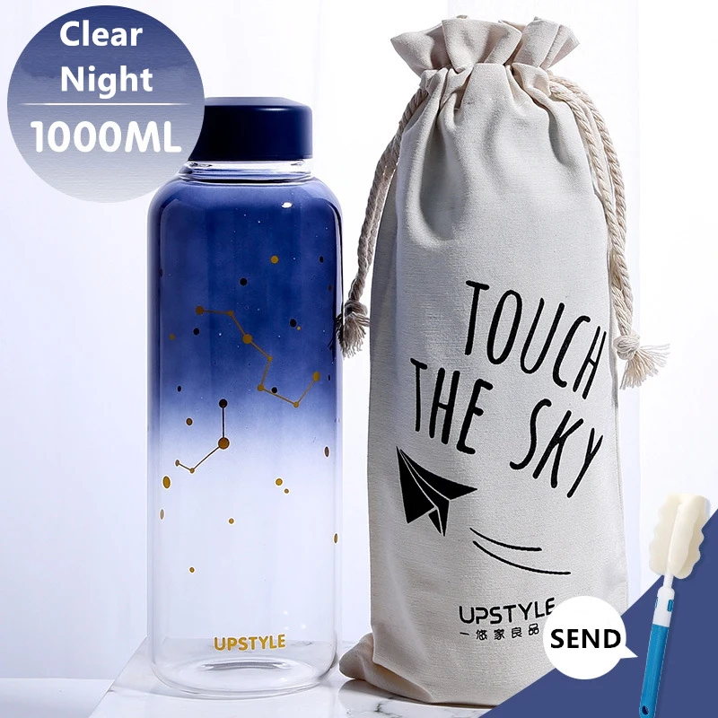 Clear Night 1000ml 1000 мл стеклянная бутылка для воды в виде китов с рукавом, креативные спортивные бутылки, бутылка для кемпинга, посуда для напитков, Прямая поставка - Цвет: Clear Night 1000ml