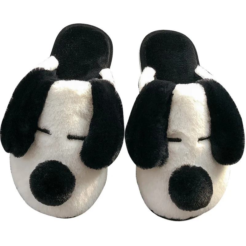 Winter House Fur Slippers Warm Cotton Shoes Cute Lovely Cartoon Dog Indoor Bedroom Women Men Ladies Lovers Couple Furry Slippers