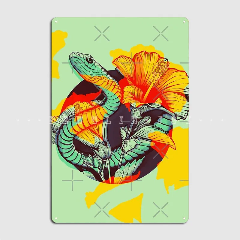 

Tropical Snake And Flowers Metal Plaque Poster Pub Home Vintage Poster Tin Sign Poster
