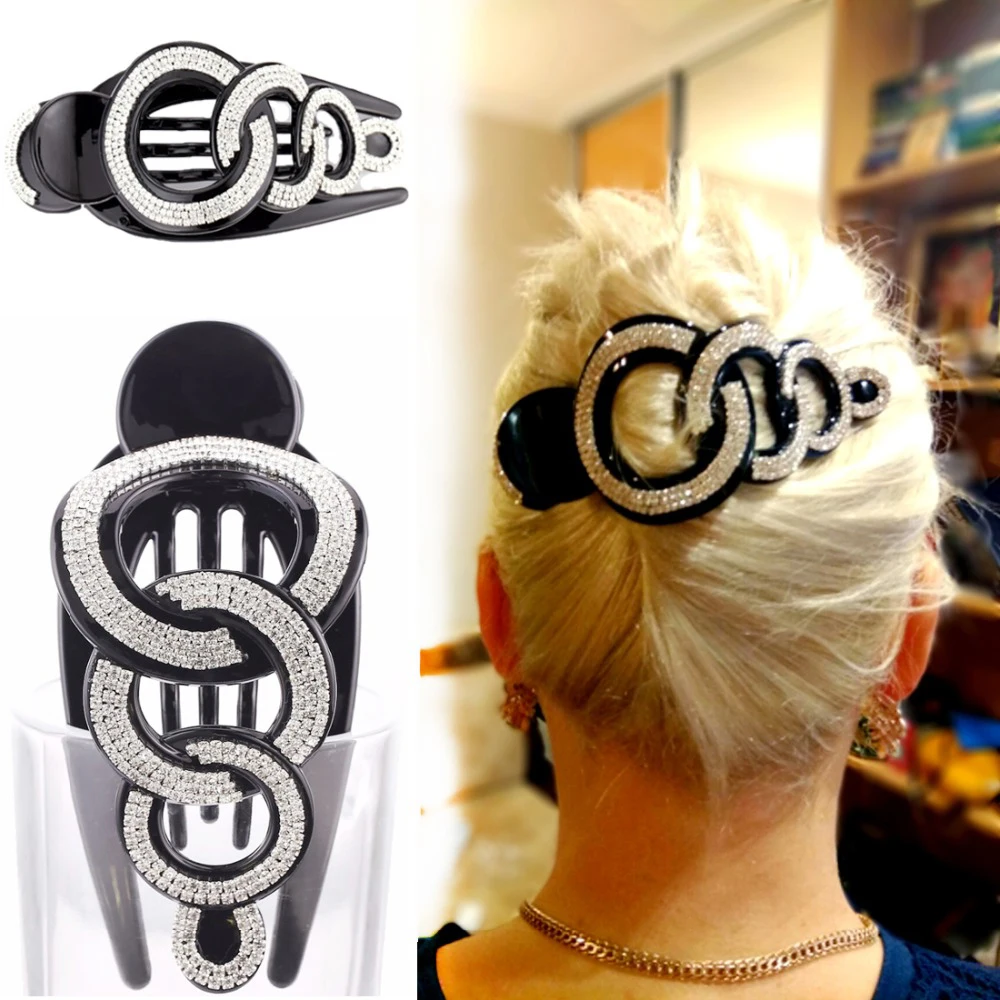 Extra Large Black Brown Crabs Clamp Hair Clip for Women Rhinestone Plastic Hairpin Barrettes Styling Tools Accessories |