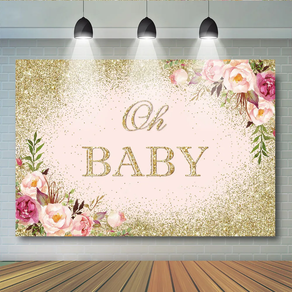 

Фон для фотографирования новорожденных с изображением цветов и золотых Точек