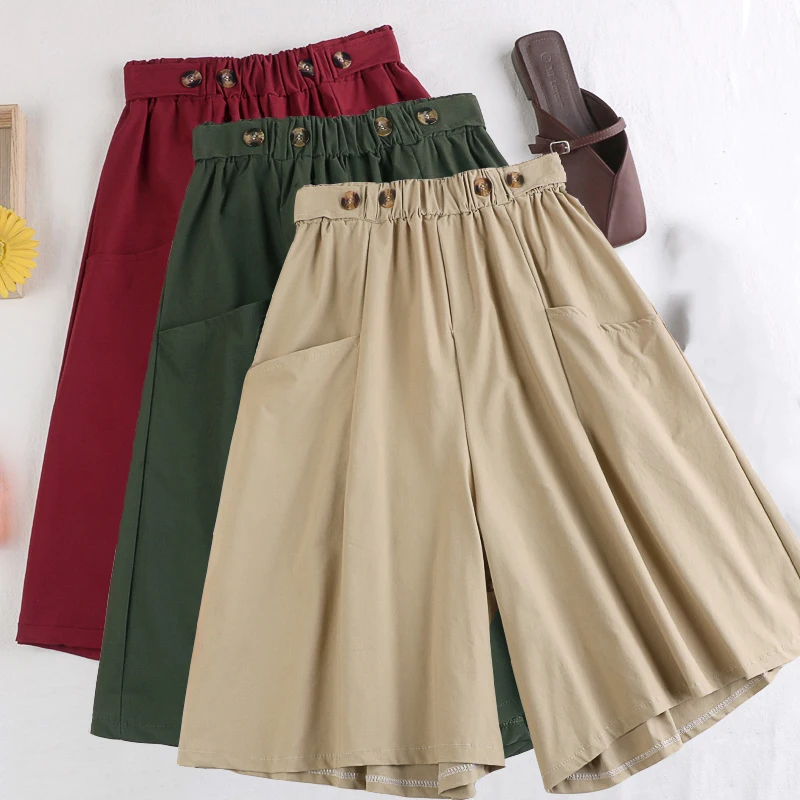 Брюки женские с широкими штанинами повседневные свободные юбки до колен