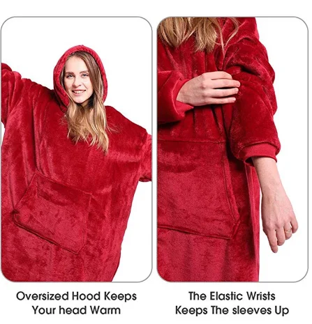 

Oversize cover Super Soft Warm Outdoor Adult Blanket Huggle Hoodie Pocket Wearable TV Huggle Hoodie blanket for bed