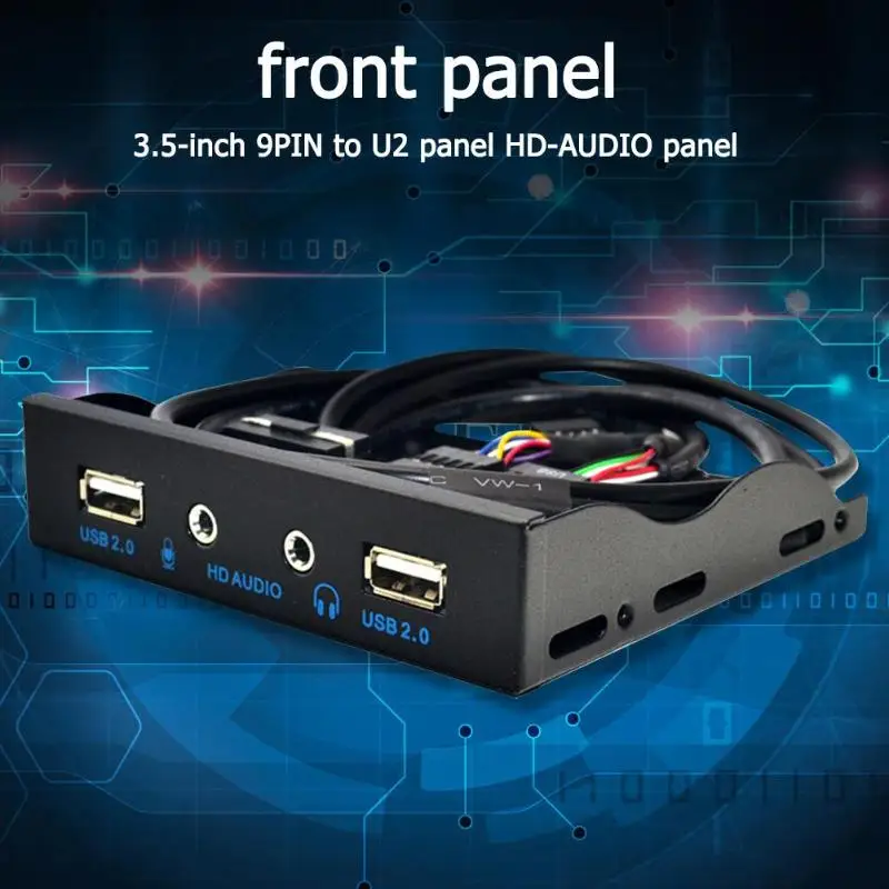 VKTECH 3 5 дюймовый 9 контактный до 2 USB концентратор флоппи Бей HD аудио 0 мм передняя