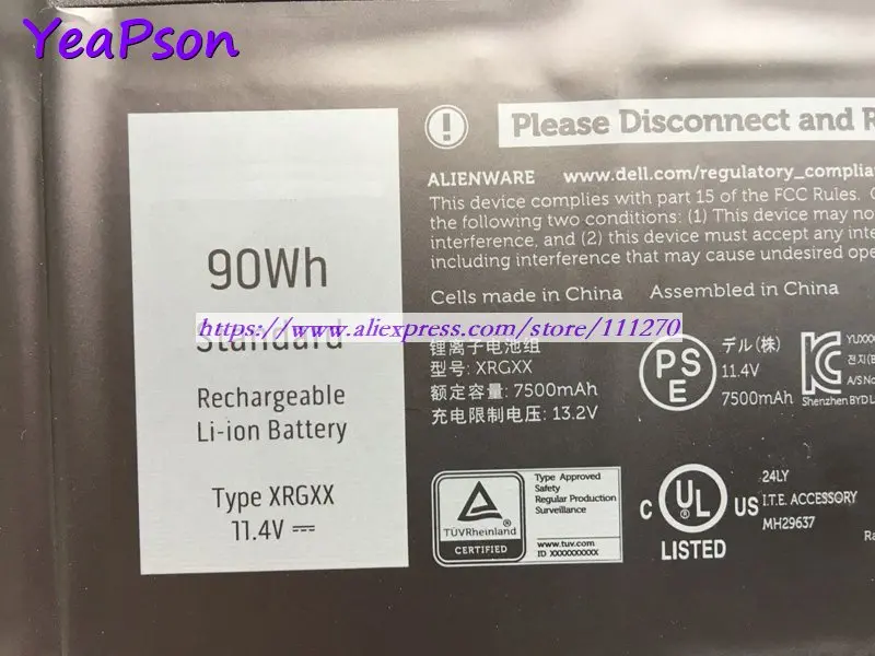 Подлинный аккумулятор Yeapson для ноутбука XRGXX 11 4 в 90 Вт/ч DELL G5 15 5590 5590-D2765B 5590-D1785B
