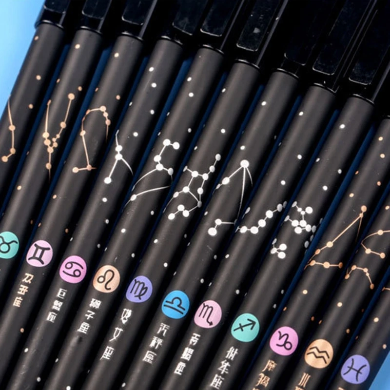 

12 Constellation Gel Pens 0.5mm Starry Black Ink Pen Student Stationery Gift Office School Writing Supplies