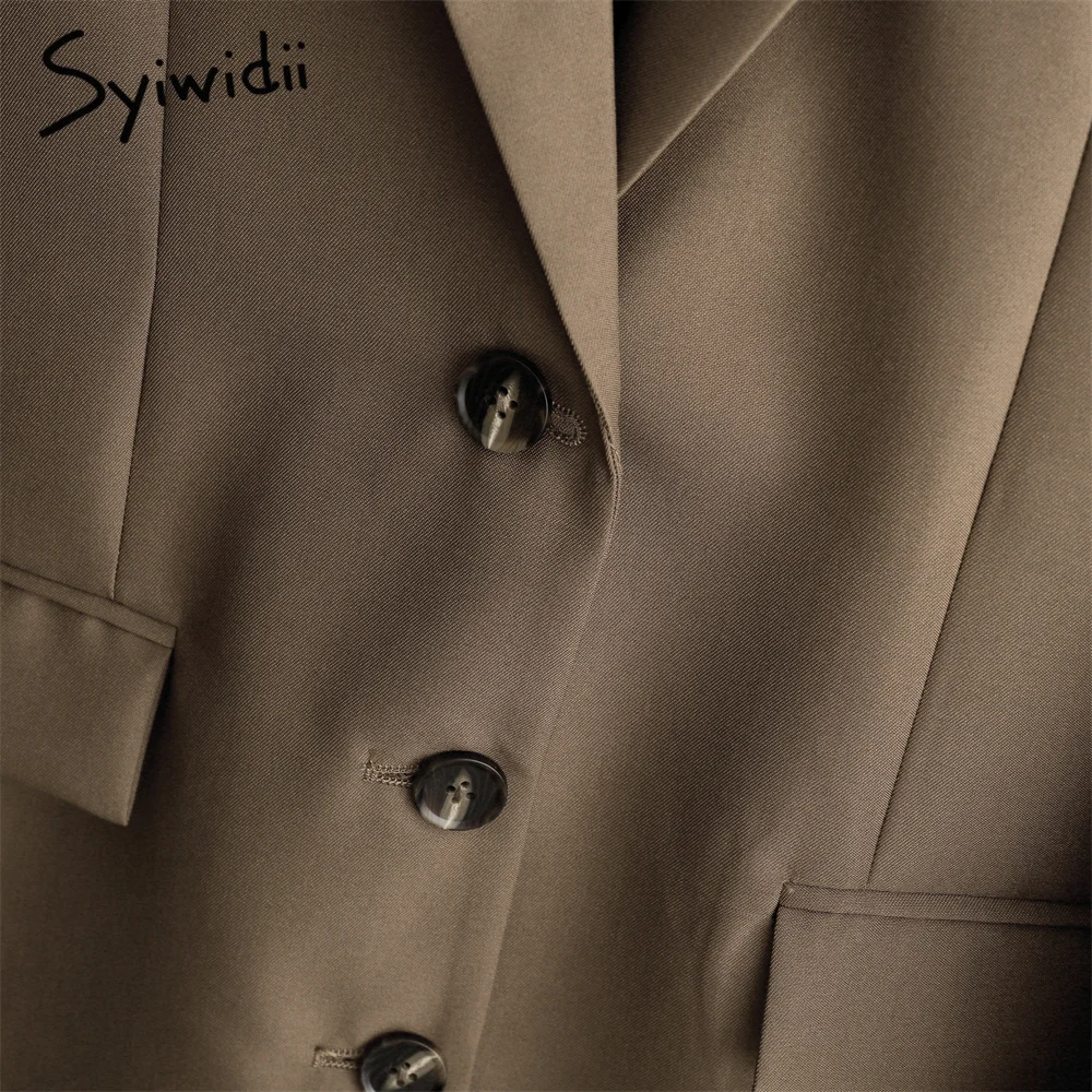Syiwidii кофейная куртка Женский блейзер офисное деловое Пальто однобортное