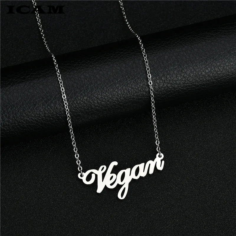 ICAM Vegan Jewelry Vegetarian Symbol Silver Plated Letters Necklace Lifestyle Gift for women | Украшения и аксессуары