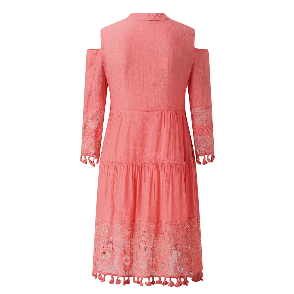 Модное повседневное богемное однотонное короткое платье большого размера с V