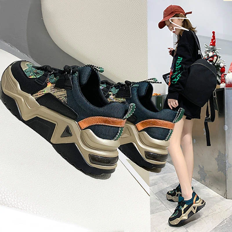 

Women Chunky Summer Sport Shoes Sneakers Vulcanized Shoes Dad Soles Mesh Ladies Casual Genuine Leather Platform Footwear