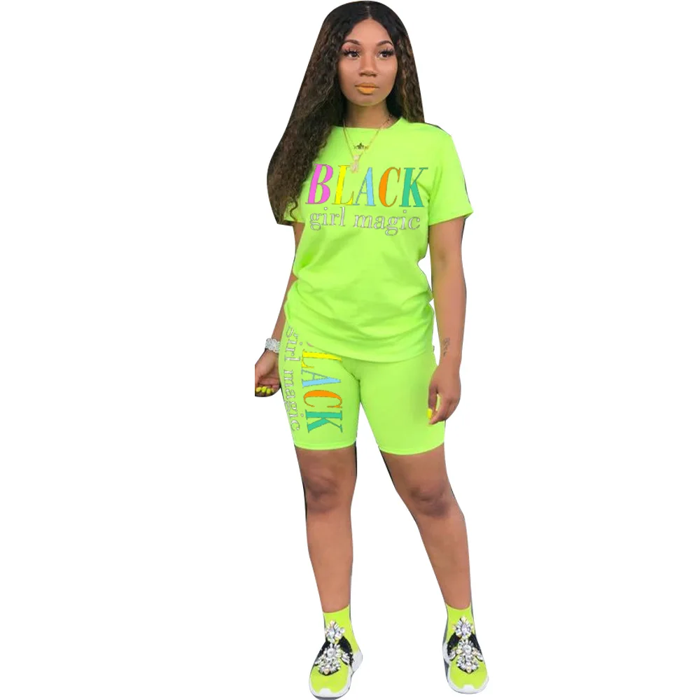

2020 Plus Size 2 Two Piece Set Tracksuit Women Sportwear Casual Short Sleeve Letter Print Tops & Shorts Suit Outfits Playsuit