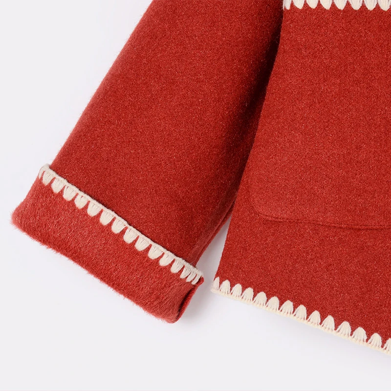 

[EAM] Loose Fit Red Pocket Split Joint Big Size Short Jacket New Lapel Long Sleeve Women Coat Fashion Spring Autumn 2021 1Z545