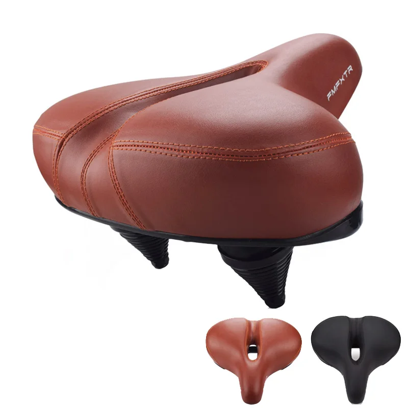 Seat Big Butt Leather Cycling Saddle Mountain Bike Accessories Shock Absorber Spring Thicken Wide Soft Cushion