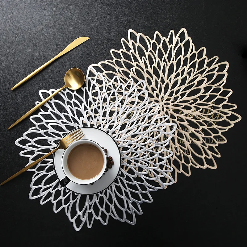 6/4PCS Round Placemats Restaurant Hollow PVC decoration Meal Mat Anti-hot Dining Table Line Steak Plate Pad Flowers | Дом и сад