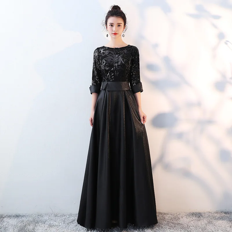 Вечернее платье с длинными Для женщин Винтаж трапециевидной формы круглым