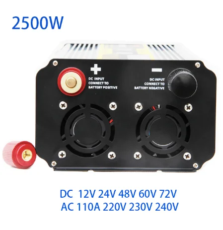 Инвертор с чистым синусом Мощность 2500 Вт зарядным устройством DC12/24/48/60/72V