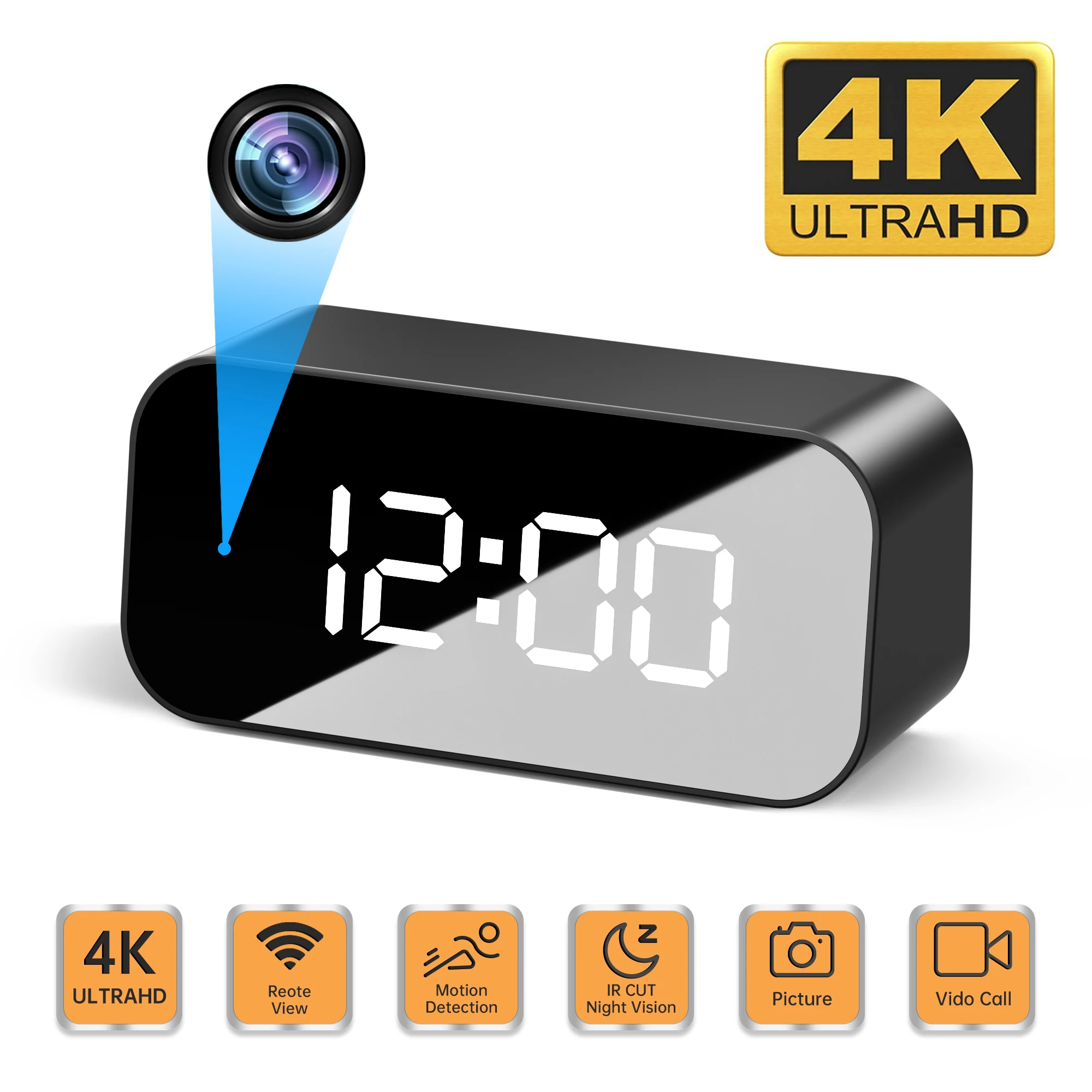 

4k WiFi Clock Camera Wireless IR-CUT Enhanced Night Vision 166° View Lens Security Surveillance Nanny Cam for Home and Office