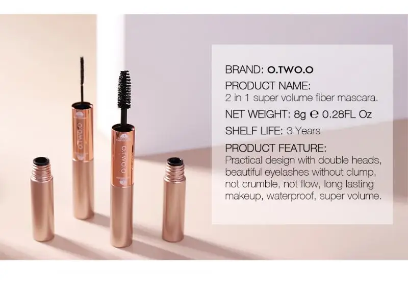 

2 In 1 Mascara Waterproof Lengthens Eye Lash Black Silk Fiber Volume Double Lengthening Curling Eye Mascara TSLM1