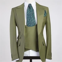 latest design green peal lapel with one button men suits 3 pieces costum homme groom wedding terno masculino slim fit blazer