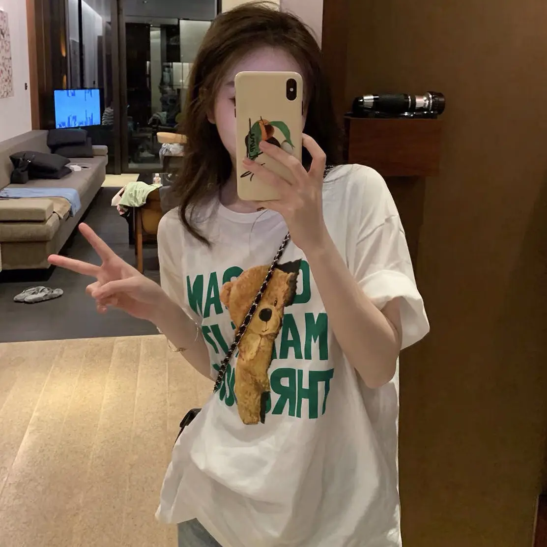 

Cotton Short sSeeve T-Shirt Women's 2021 Summer New Student Loose Letter