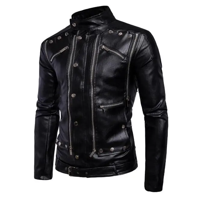 Мужские кожаные куртки зимние винтажные панк мужское кожаное пальто черный