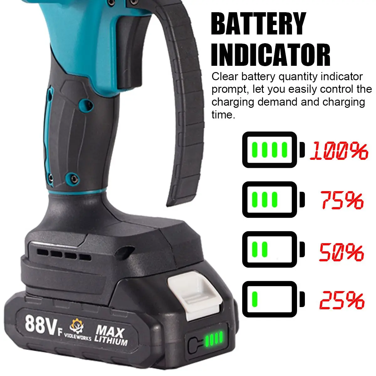 Minisierra de cadena eléctrica de 4 pulgadas, herramienta de carpintería recargable con indicador de batería, 88V, 1200W, para batería Makita de 18V, enchufe europeo