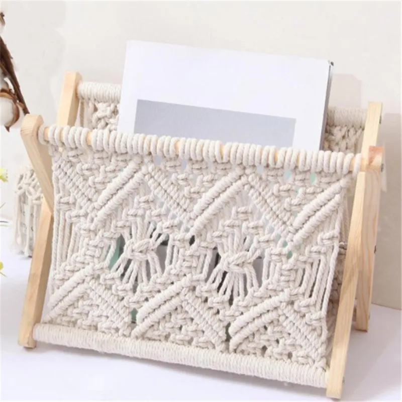Северная стойка для хранения журналов из бохемского макраме, плетеная хлопковая тапестрия, держатель для книг и газет из дерева.