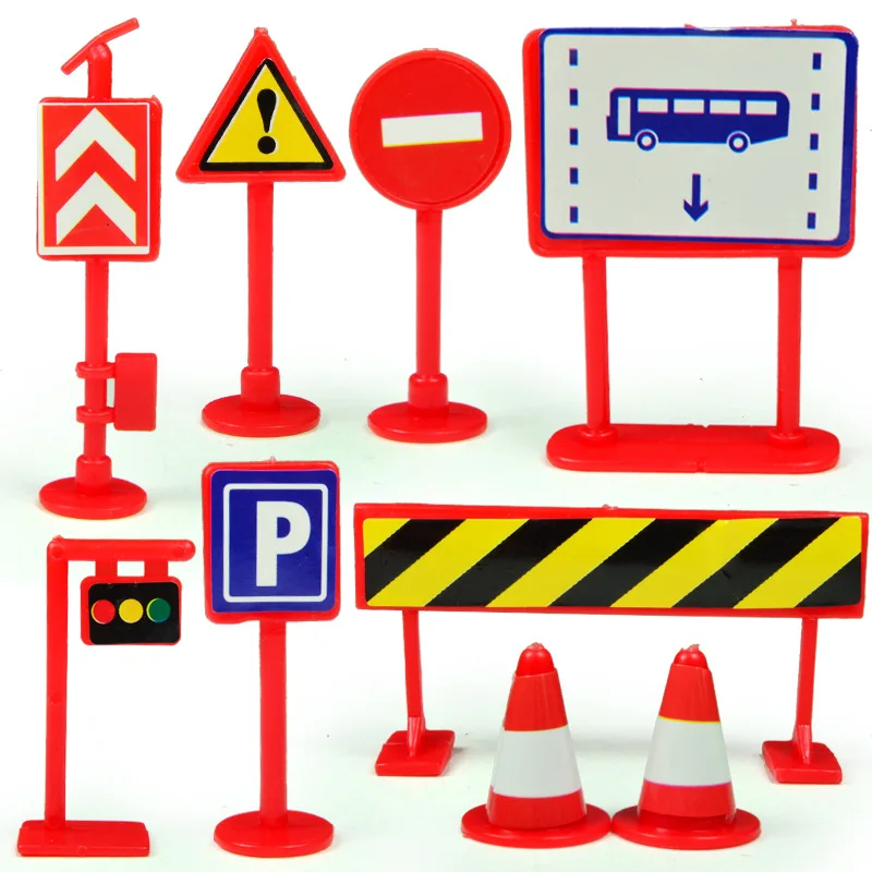 

New style 9pcs Car Accessories Road Sign Traffic Model Creative Toy Diy City Parking Script Educational Toys for Kids Game Gift