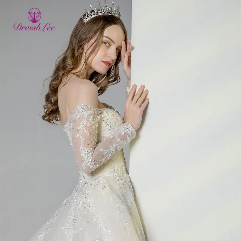 2020 New Arrival Ivory Wedding Dress Off The Shoulder Long Sleeve Bridal Gown Lace Embroidery Beaded Dresses Plus Size | Свадьбы и
