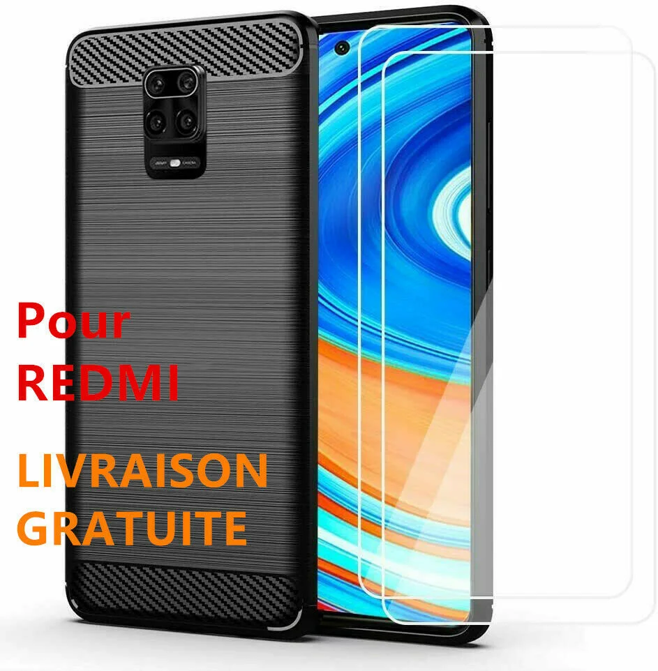 

Coque Housse Tpu Noir Silicone + Vitre Verre Trempe For Redmi Note 9 8 Pro T