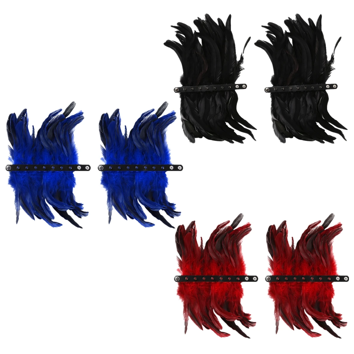 

Punk Gothic Feather Wrist Cuffs Natural Dyed Rooster Feather Rivet Cuffs Cosplay Party Stage Performance Costume Accessories