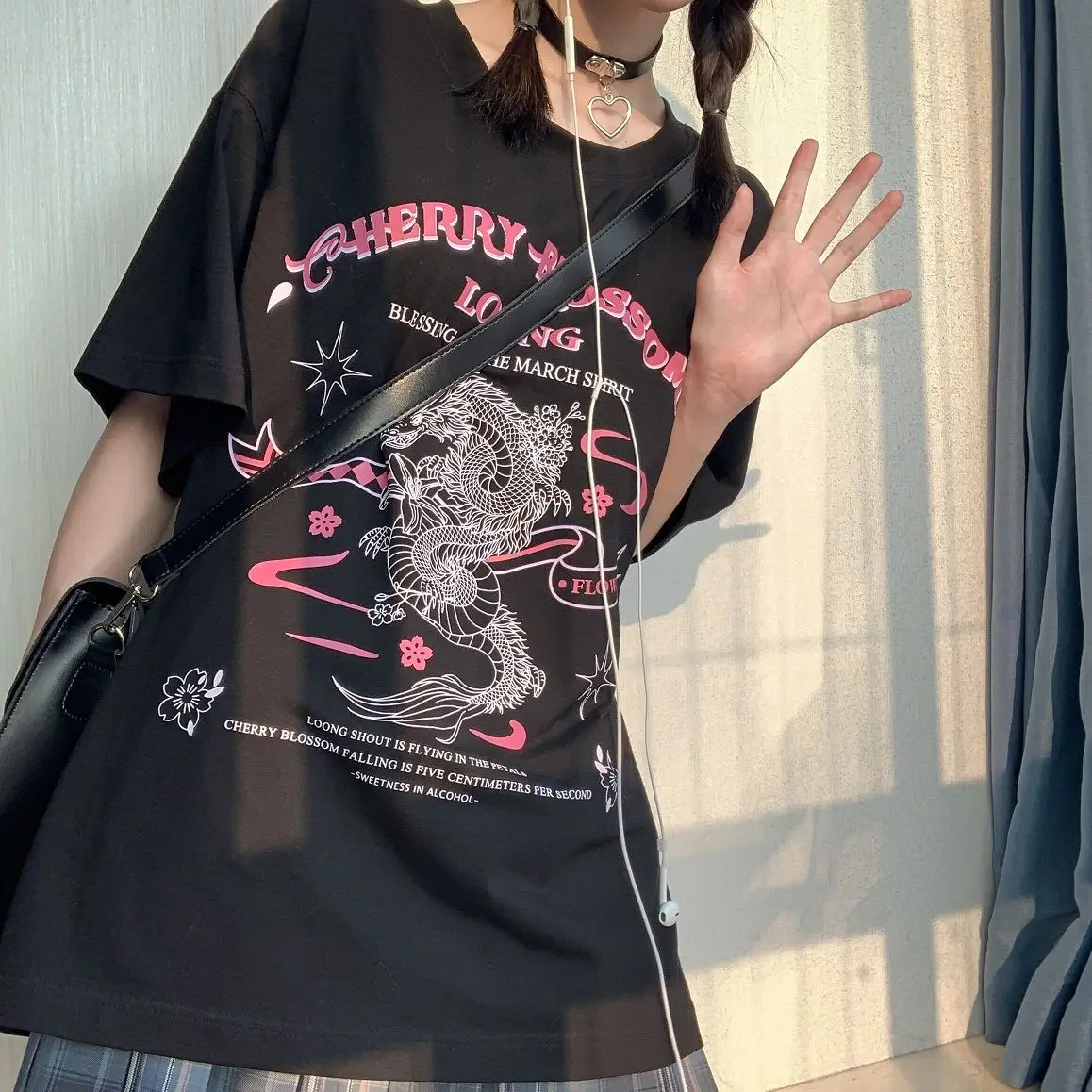 Женские футболки Kawaii корейский стиль femme dragon Harajuku панк темный ropa mujer | Женская