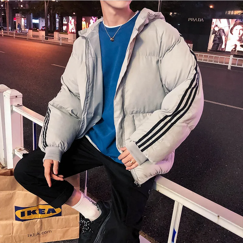 Pure cotton men's winter new super fire ins trend youth hooded thickened plus velvet jacket bread jacket warm jacket